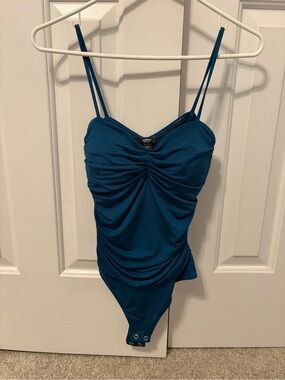 Express Teal Ruched Bodysuit